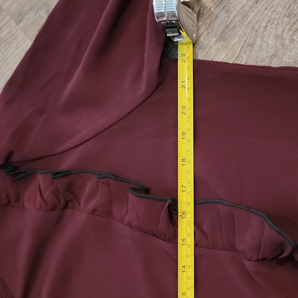 New York & Company Burgundy Blouse with Black Accents - Picture 10 of 11